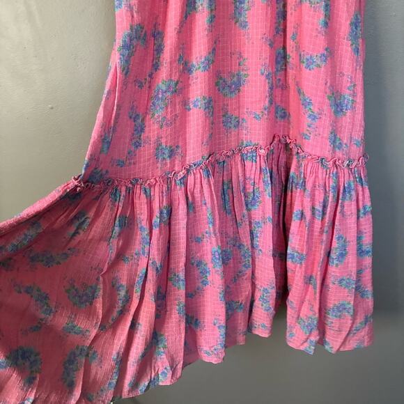 LOVESHACKFANCY Hot Pink Floral Angie Maxi Dress Puff Sleeve Feminine size 4 - Picture 3 of 13